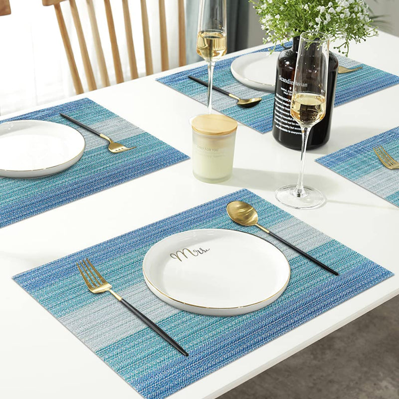 [Australia - AusPower] - HeloHo Placemats Set of 4,Vinyl Table Place Mats, Heat Resistant Stain Resistant Foldable Placemats, Washable Wipeable Placemat for Kitchen Dining Table Decoration Indoor Outdoor（Blue） 4Pcs Blue 