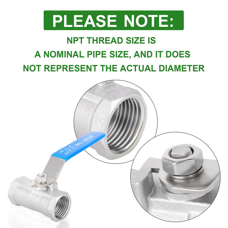 [Australia - AusPower] - TAISHER 4 Pcs 1/2 Inch FNPT Heavy Duty Ball Valve Kit, 304 Stainless Steel with Blue Handles & Nipple 1/2" FNPT 