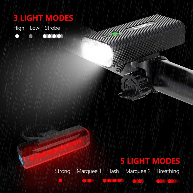 [Australia - AusPower] - 1200 Lumens Bike Lights Front and Back,USB Rechargeable Bicycle Lights,Super Bright 3 LED Bike Lights for Night Riding,Bike Headlight with Power Bank Function,IPX5 Waterproof,3+5 Light Modes 