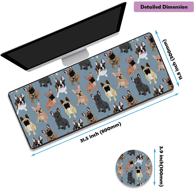 [Australia - AusPower] - Gorzzt Extended Large Gaming Mouse Pad and Coaster with Stitched Edge 31.5x11.8 inch Non-Slip Rubber Base Mouse Pad, Suitable for OfficeHome Desk Mat-French Bulldogs Doormat Home GO-Mouse1-C 004 
