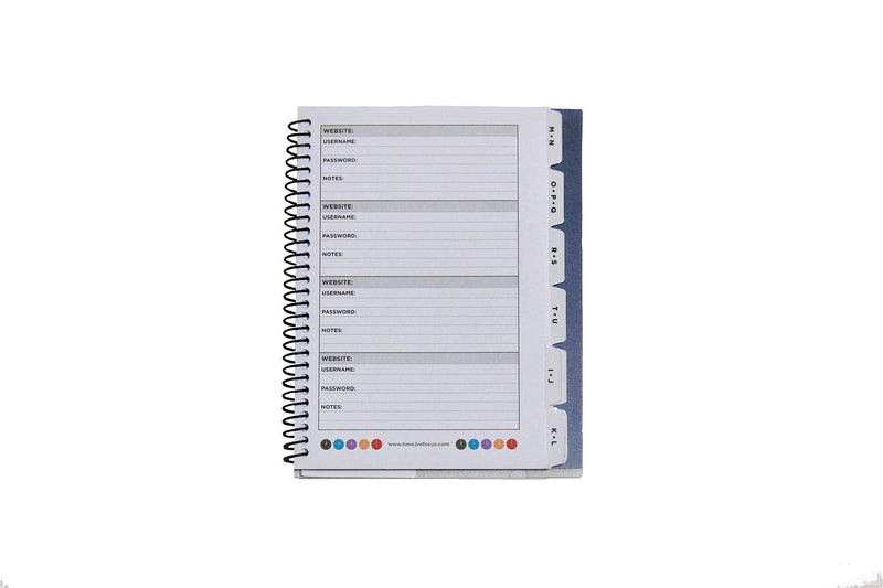 [Australia - AusPower] - RE-FOCUS THE CREATIVE OFFICE, Password Book Keeper, Small, Mini, Purple, Alphabetical Tabs, Spiral Bound, Removable Sheets, Journal Organizer, Includes Website, Address, Username, Password 