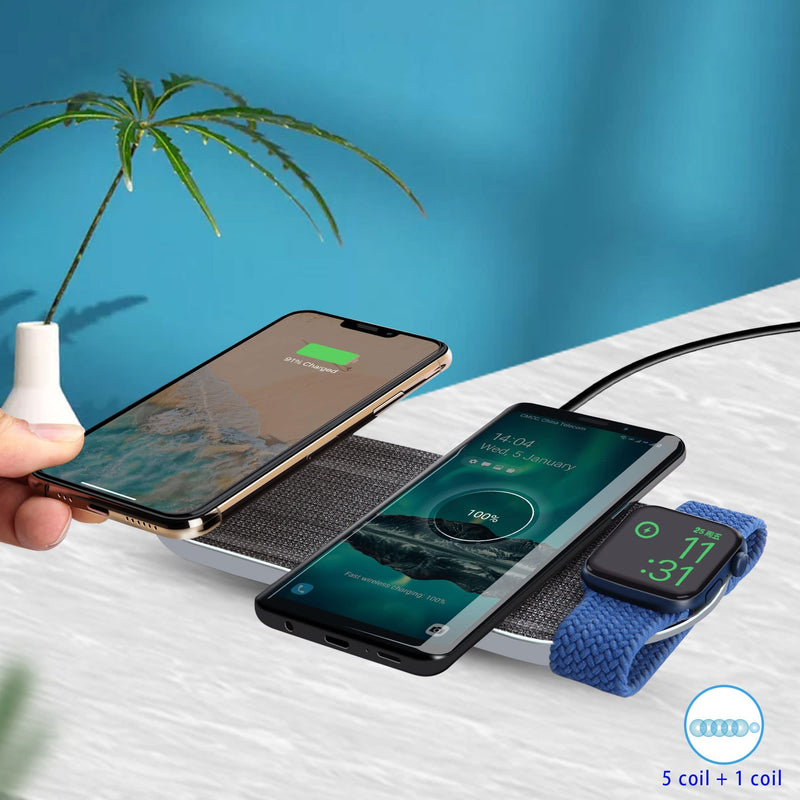 [Australia - AusPower] - UUMAO Wireless Charging pad,5 Coil 3 in1 Wireless Charge Three Devices, for iPhone/Airpods & Apple Watch, for All Qi Enabled Phones(Including 36W Adapter) 
