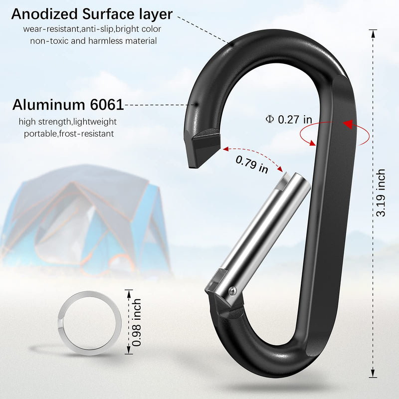 [Australia - AusPower] - sprookber 3" Carabiner Clip Keychain, D Ring Caribeaner Clip, Key Clip Caribeener, Spring Snap Hook for Bag/Buckle, Set of 10 Black 