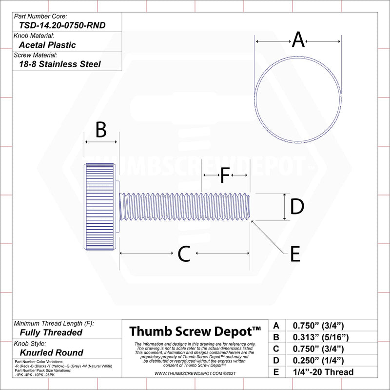 [Australia - AusPower] - 1/4"-20 x 3/4" Thumb Screw Stainless Steel - Black Knurled Round Plastic Knob - Standard/Coarse Thread Thumbscrew - Length: 0.750" - Proudly Built in USA - Package of (4) 4 