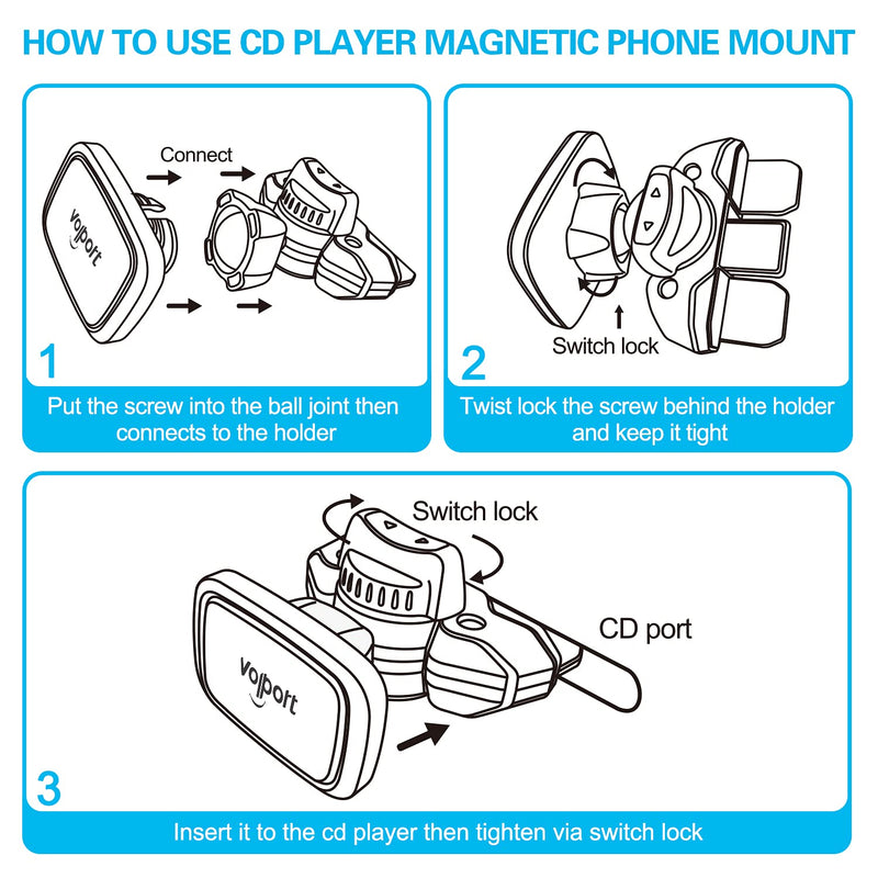 [Australia - AusPower] - CD Slot Magnetic Phone Car Mount, volport Universal 360 Magnet CD Player Mount Cell Phone Holder for Any Cell Phone, Mini Tablets, GPS, iPhone 13 12 11 Pro Max Mini Series, Samsung Galaxy, etc. 