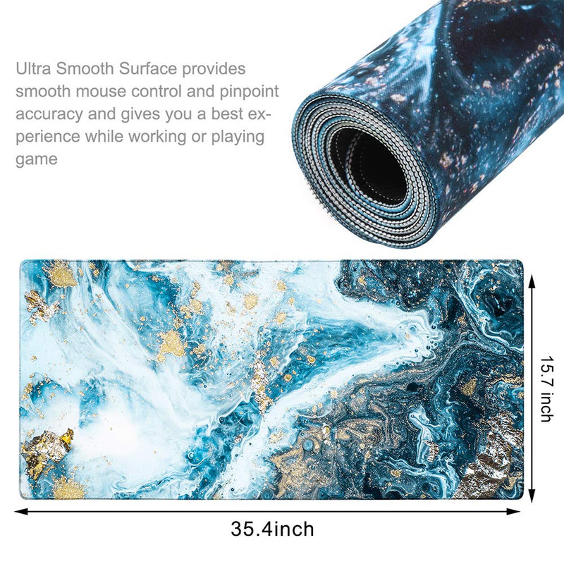 [Australia - AusPower] - HAOCOO Extended Mouse Pad Large Gaming Mouse Pad 35.4" ×15.7" Desk Pad Keyboard Pad XXL Desk Mat Big Laptop Protector Computer Accessories Mouse Mat for Work Gaming Office Laptop,Blue Mixed Marble 35.4" × 15.7" Blue Mixed Marble 
