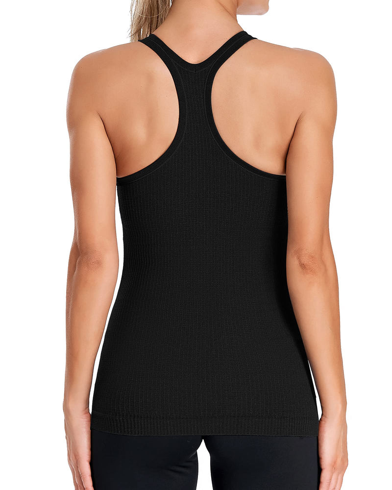 [Australia - AusPower] - ATTRACO Ribbed Workout Tank Tops for Women with Built in Bra Tight Racerback Scoop Neck Athletic Top Small Black 