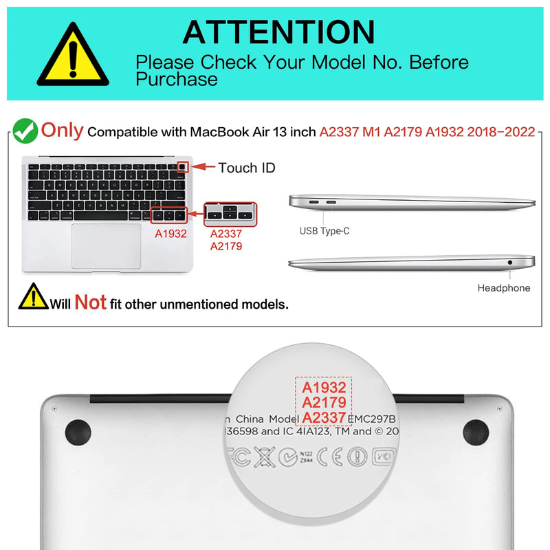 [Australia - AusPower] - MOSISO Compatible with MacBook Air 13 inch Case 2022-2018 Release A2337 M1 A2179 A1932, Plastic Hard Shell&Neoprene Bag with Small Case&Keyboard Cover&Screen Protector&Pouch, Black&Transparent 