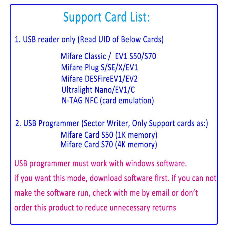 [Australia - AusPower] - RFID Card Reader 13.56MHz Mifare Reader/Writer: Can Works as a Mifare Card UID Reader OR a Mifare Card Programmer (Windows Program Support) +5 Mifare Cards 