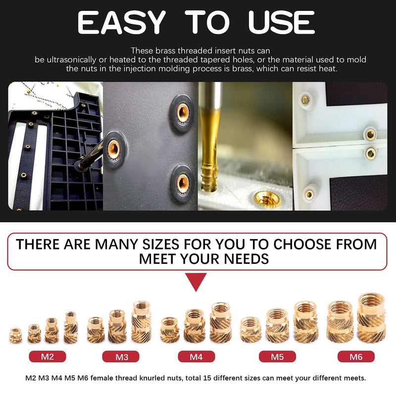 [Australia - AusPower] - Hilitchi 300Pcs Brass Knurled Nuts Threaded Heat Embedment Nut for Printing 3D Printer and More Projects (Assortment Kit) Assortment Kit-300PCS 