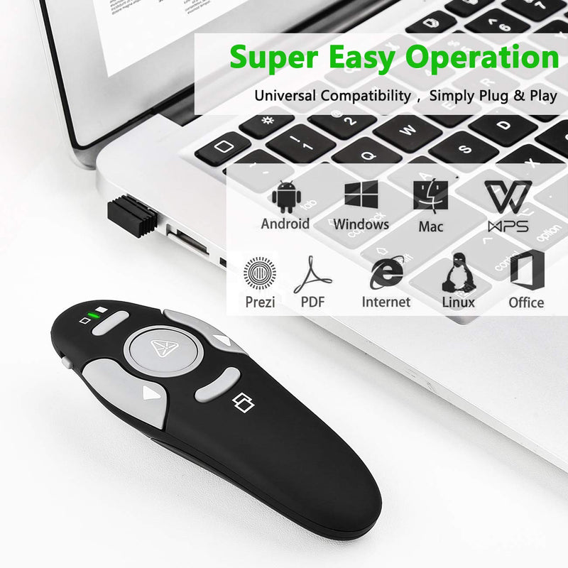 [Australia - AusPower] - Presentation Clicker Remote Laser Pointer - Wireless USB Presenter - Slideshow PowerPoint Clicker - Compatible with Win10︱MAC - Support PPT︱Keynote︱Google Slides (K100B) K100B 