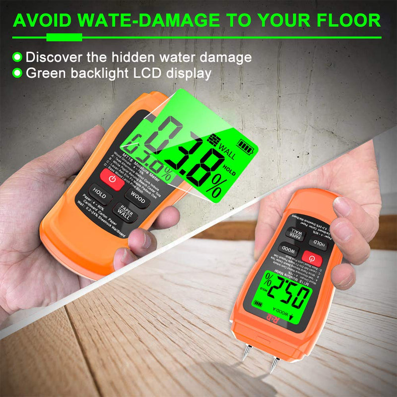 [Australia - AusPower] - Wood Moisture Meter Two Pins Wall Moisture Detector Paper Humidity Tester for Wood Building Material Firewood Moisture Meter Walls Paper Floor (Orange) Orange 