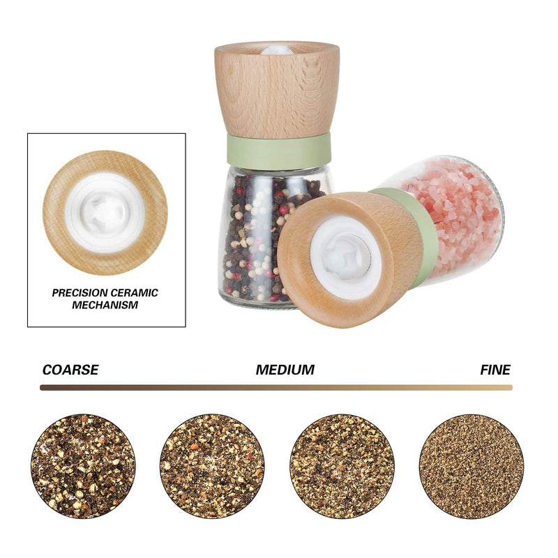 [Australia - AusPower] - Salt and Pepper Grinder Set Wood Adjustable Coarseness Refillable Pepper Grinder Mill Wood Farmhouse Salt and Pepper Shaker for Kitchen,Green Salt Grinder Kitchen Gift Green 