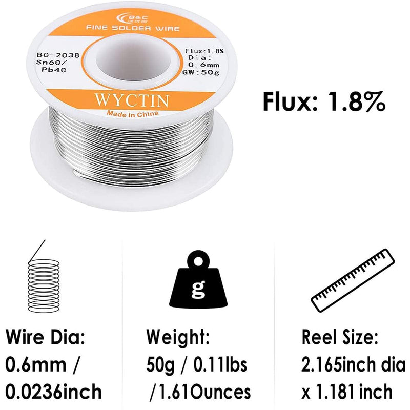 [Australia - AusPower] - WYCTIN 60-40 Tin Lead Rosin Core Solder Wire for Electrical Soldering and DIY 0.0236 inches(0.6mm) 0.11lbs 