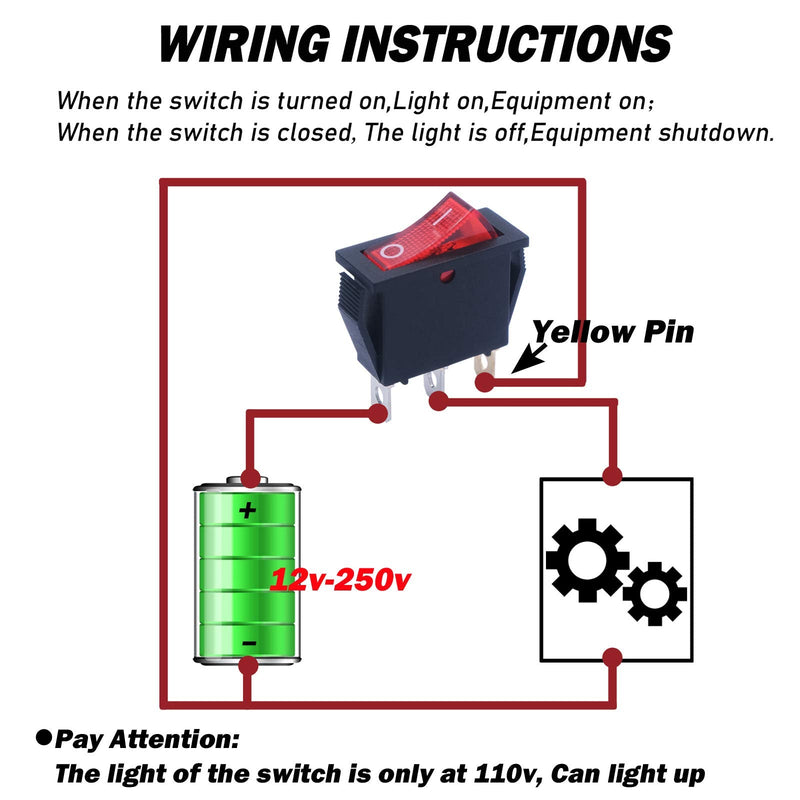 [Australia - AusPower] - mxuteuk 6pcs AC110V/120V Rocker Switch Red Light Illuminated Snap-in Toggle Switch Power SPST ON-Off Switch 3 Pin, Use for Household Appliances Industrial Equipment MXU3-101NR 3 Pin LED Red ON-OFF 
