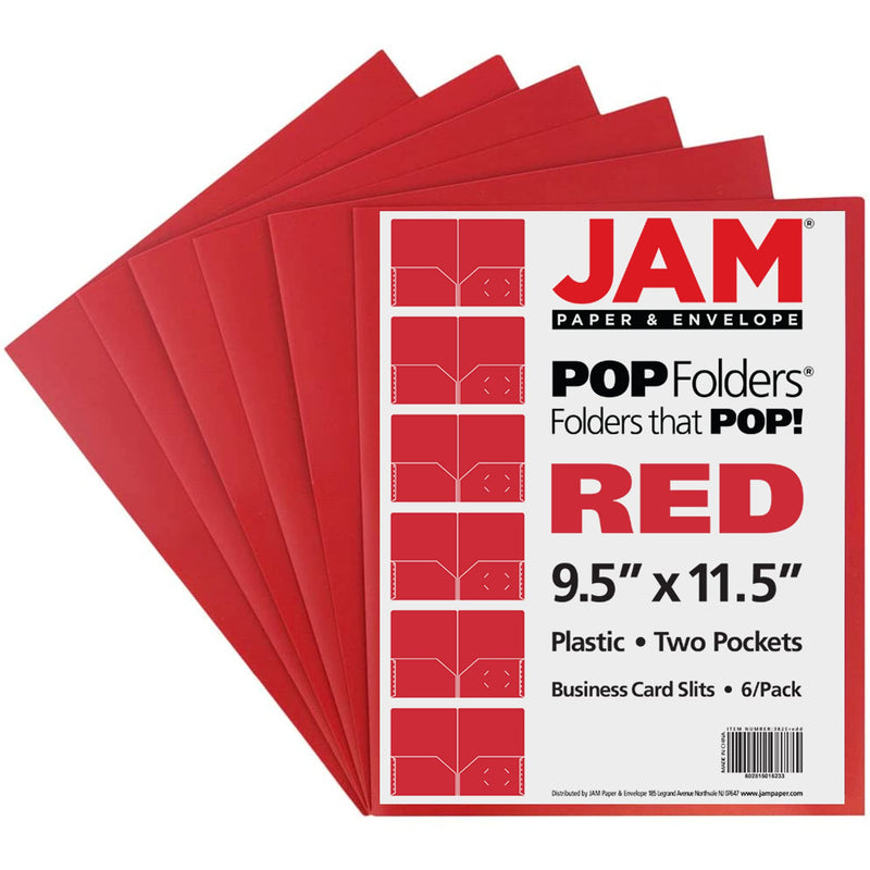 [Australia - AusPower] - JAM PAPER Plastic 2 Pocket POP Folders - Durable School Folders - Red - 6/Pack 