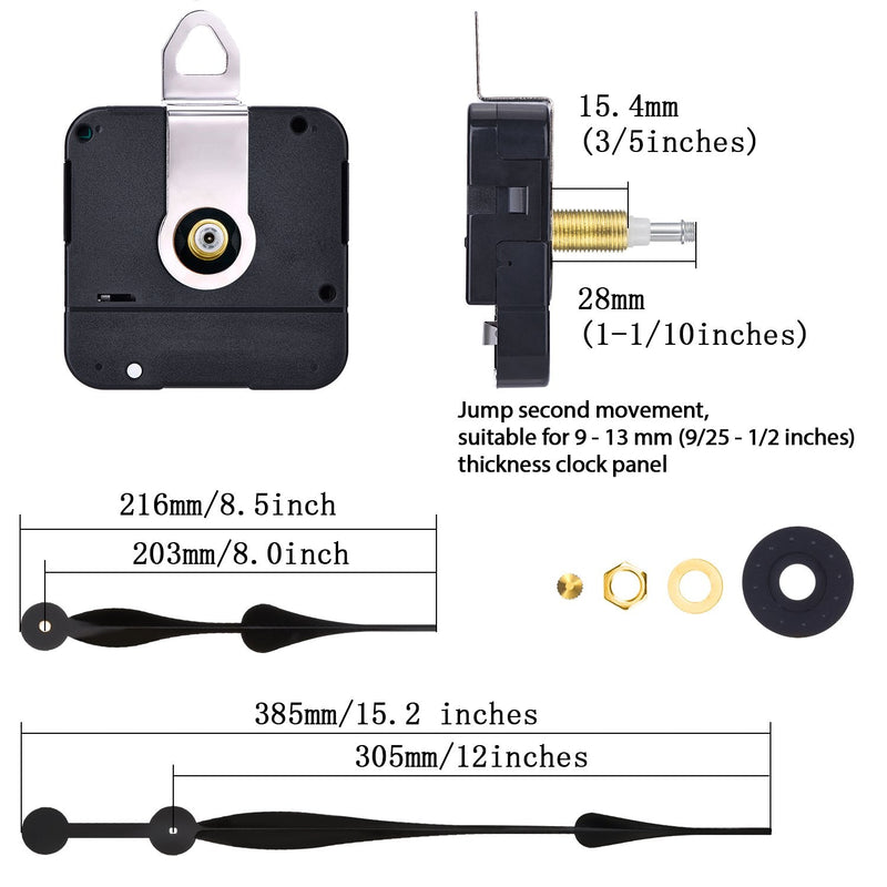 [Australia - AusPower] - High Torque Long Shaft Clock Movement Mechanism with 12 Inch Long Spade Hands (Black) Black 