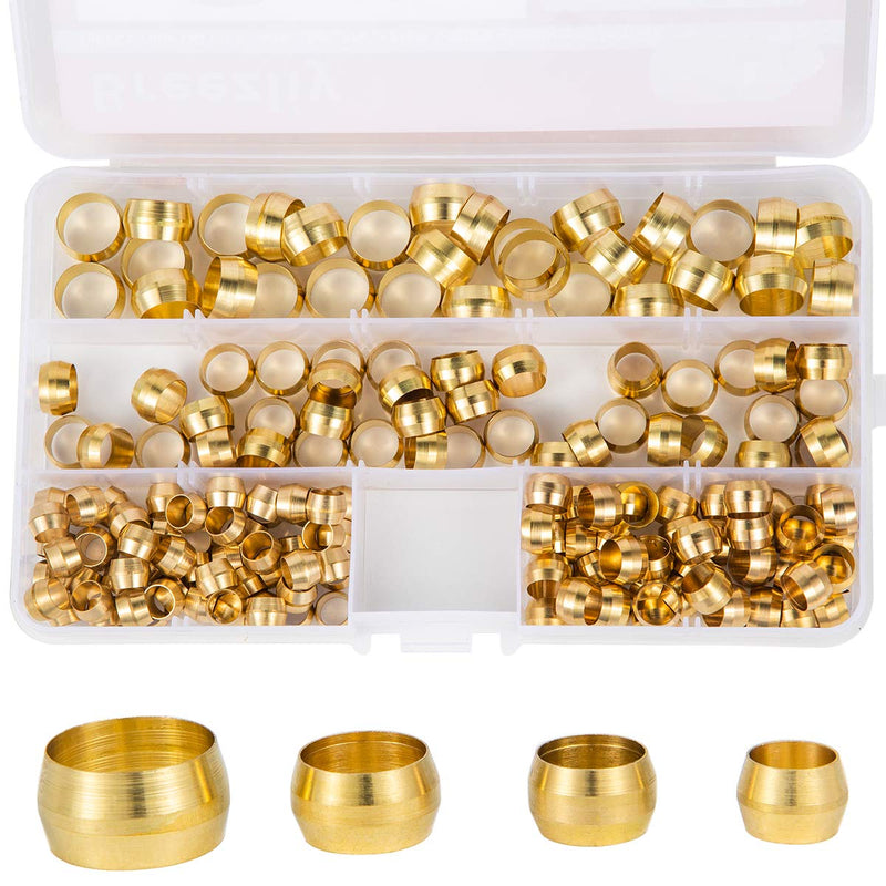 [Australia - AusPower] - Breezliy 180PCS Tube OD（1/4" 5/16" 3/8" 1/2") Brass Compression Sleeves Ferrules ,4 Sizes Brass Compression Fitting Assortment Kit 180PCS 4 Sizes Brass Compression Sleeves 