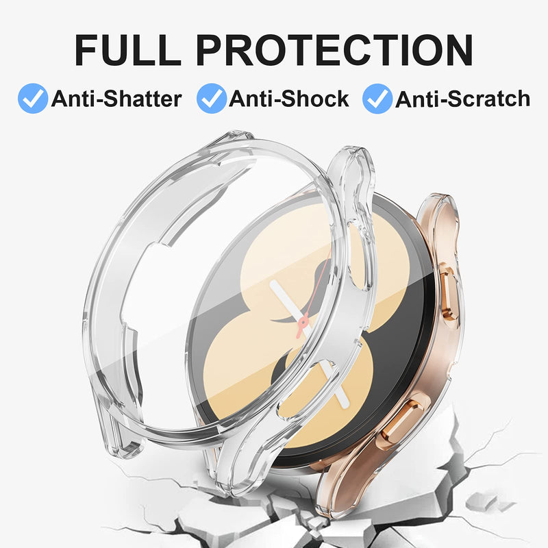 [Australia - AusPower] - Cuteey 2 Pack for Galaxy Watch 4 40mm Case with Built in TPU Screen Protector, Slim Guard Thin Bumper Full Coverage Cover for Samsung Women Men Smart Watch Accessories Clear/Clear 40 mm 