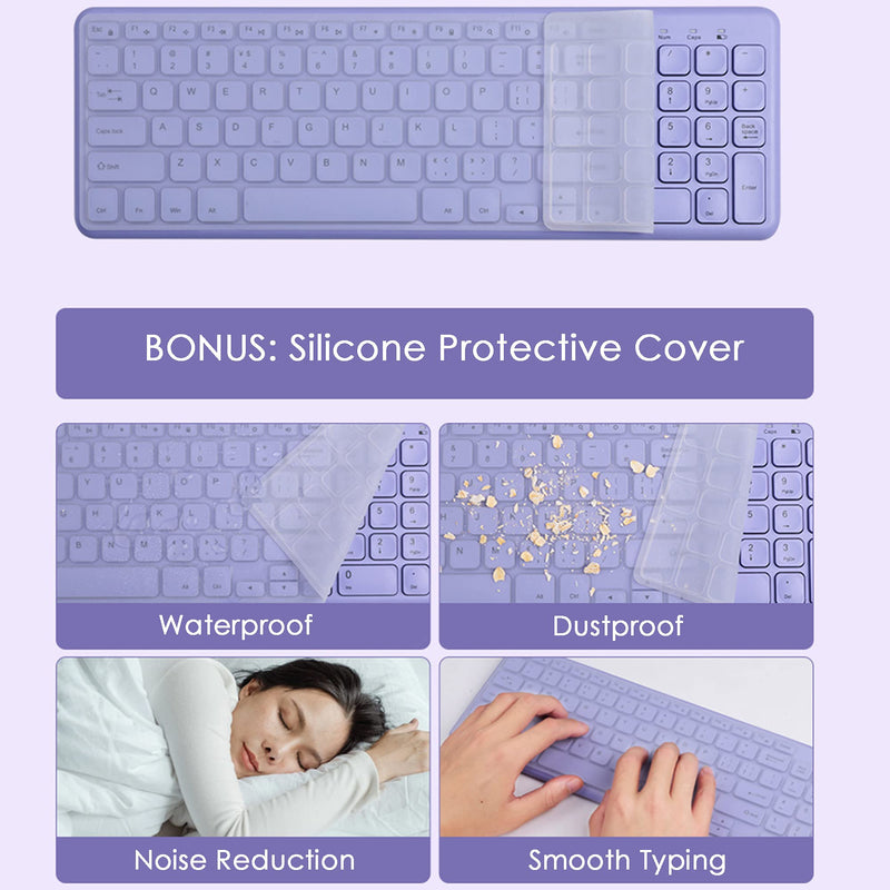 [Australia - AusPower] - Wireless Keyboard and Mouse Combo, Superbcco Cordless Computer Keyboard with Number Keypad, 2.4Ghz USB Receiver, Ultra Slim, Energy Saving, 3-Level DPI for Laptop/Computer/PC/Desktop (Lavender Purple) Lavender Purple 