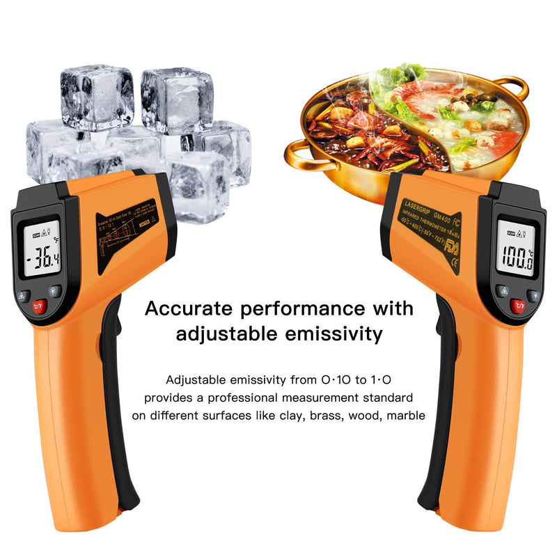 [Australia - AusPower] - Laser Infrared Thermometer Non-Contact Digital Temperature Gun，-50°C to 400°C(-58°F to 752°F) IR Thermometer for Industrial,Kitchen Cooking,Ovens (Orange) 