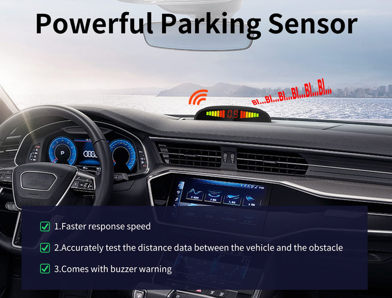 [Australia - AusPower] - Car Reverse Backup Parking Sensor Radar System, Syschotech Wireless Car Parking Sensor with 4 Parking Sensors and LED Display, 6M Cable 0.3-2m Distance Detection, LED Distance Display, Sound Warning 