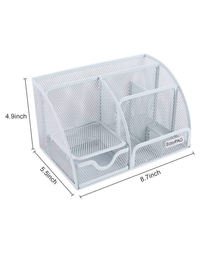 [Australia - AusPower] - EasyPAG Mesh Desk Organizer 6 Compartments with Drawer,White White 