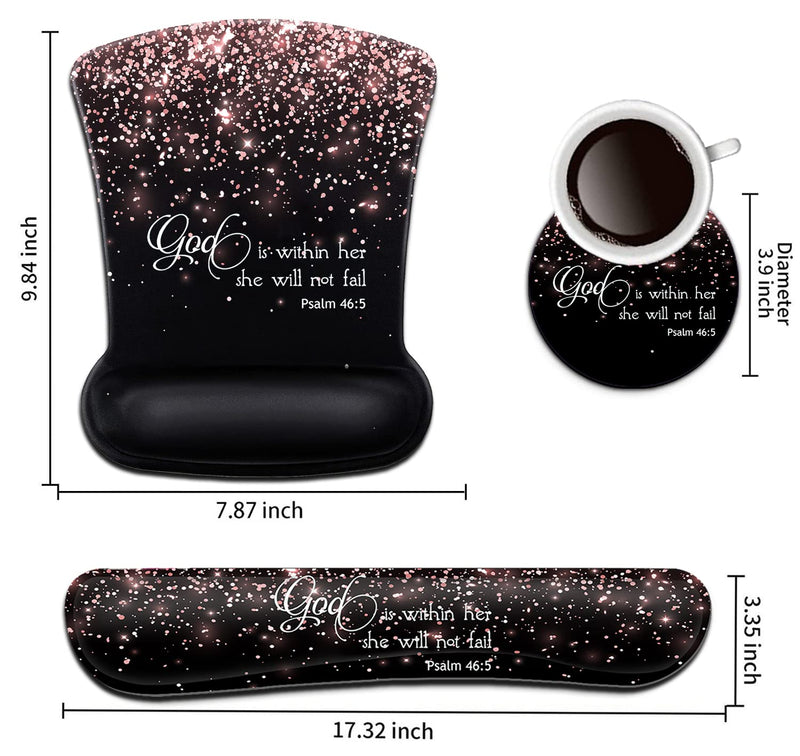 [Australia - AusPower] - Keyboard Wrist Rest Pad and Ergonomic Mouse Pad Wrist Support Set Psalm 46:5 God is Within Her,She Will Not Fall Rose Gold Black for Gaming,Office,Comfortable and Pain Relief with Coaster Set Fd-wristrest-2-12 