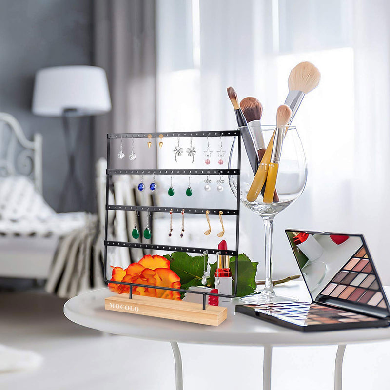[Australia - AusPower] - Earring Holder Stand, Earring Organizer Display Holder Stand for Hanging Earrings(88 Holes & 4 Layers) Black 