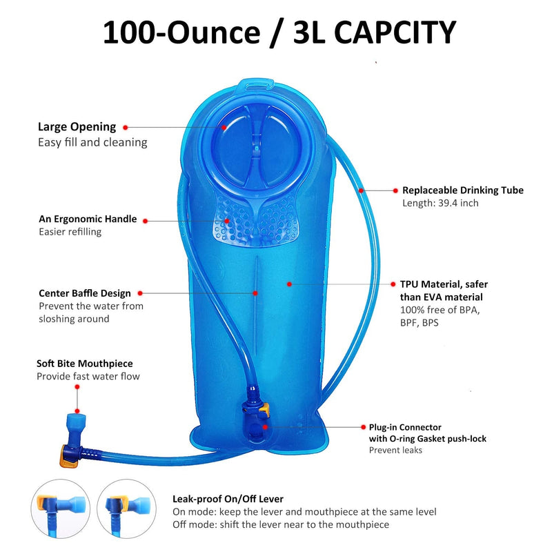 [Australia - AusPower] - Unigear Hydration Water Bladder Reservoir BPA Free and Taste Free for Backpacking, Biking, Hiking and Camping Blue 2L 