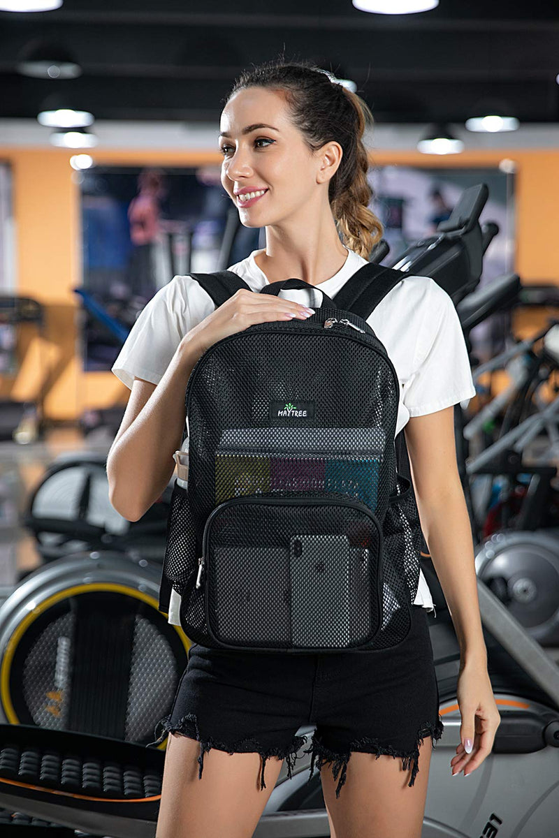 [Australia - AusPower] - Heavy Duty Mesh Backpack, Mesh Backpack for Commuting, Swimming, Travel, Beach, Outdoor Sports Black 