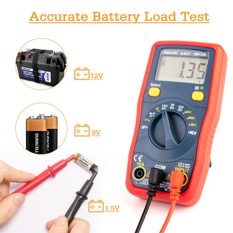 [Australia - AusPower] - AstroAI Digital Multimeter, Voltmeter 1.5v/9v/12v Battery Voltage Tester Auto-Ranging/Ohmmeter/DMM with Non-Contact Voltage Function, Accurately Measures Voltage Current Amp Resistance Capacitance 