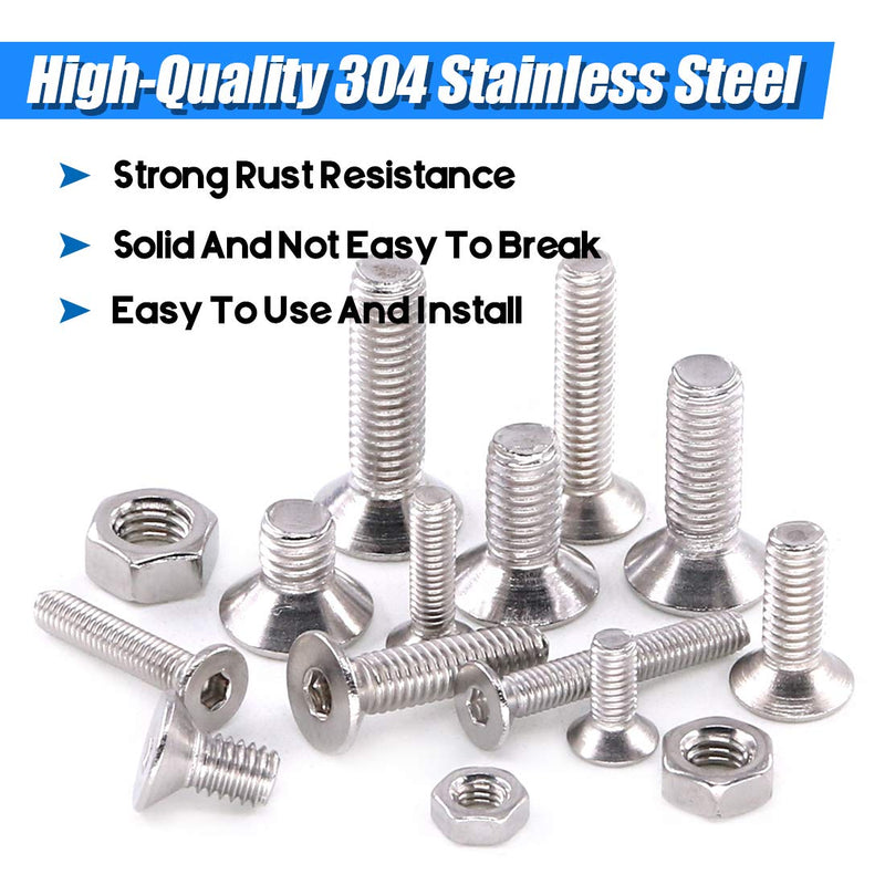 [Australia - AusPower] - Glarks 510Pcs Metric M3 M4 M5 304 Stainless Steel Flat Head Countersunk Socket Cap Bolts Screws Nuts Assortment Kit, Allen Hex Drive Flat Head Socket Cap Screws Set 