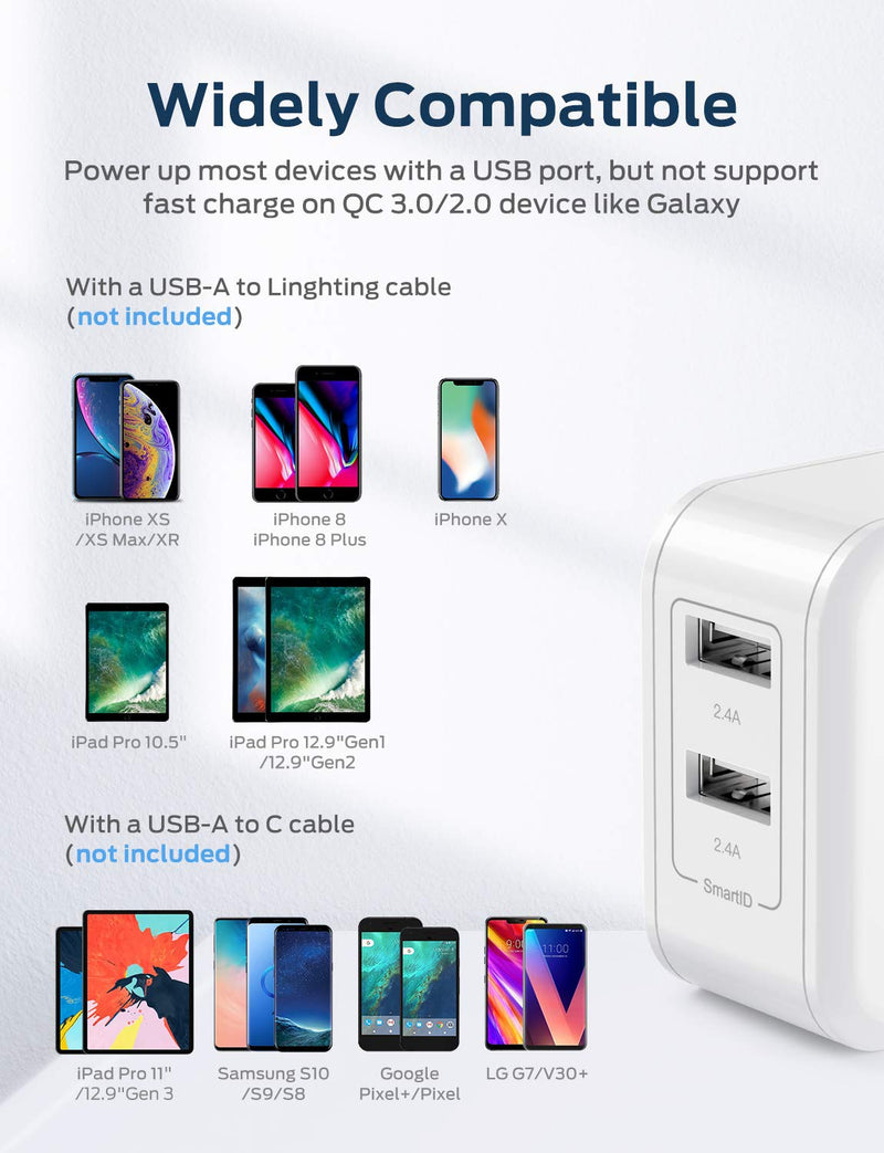 [Australia - AusPower] - iClever BoostCube 2nd Generation 24W Dual USB Wall Charger with SmartID Technology, Foldable Plug, Travel Power Adapter for iPhone Xs/XS Max/XR/X/8 Plus/8/7 Plus/7/6S/6 Plus, iPad Pro Air/Mini and Other Tablet 1 Pack 