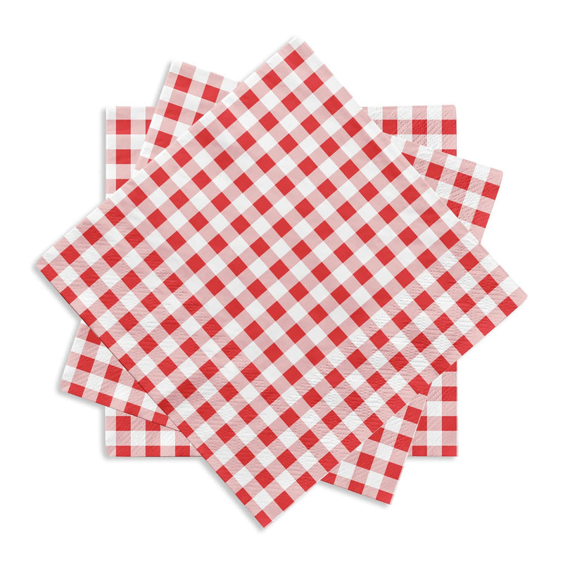 [Australia - AusPower] - Gatherfun Cocktail Napkins 3-ply 80PCS Red and White Gingham disposable Paper Napkins Beverage napkins for Restaurant Bar Picnic Birthday Party 