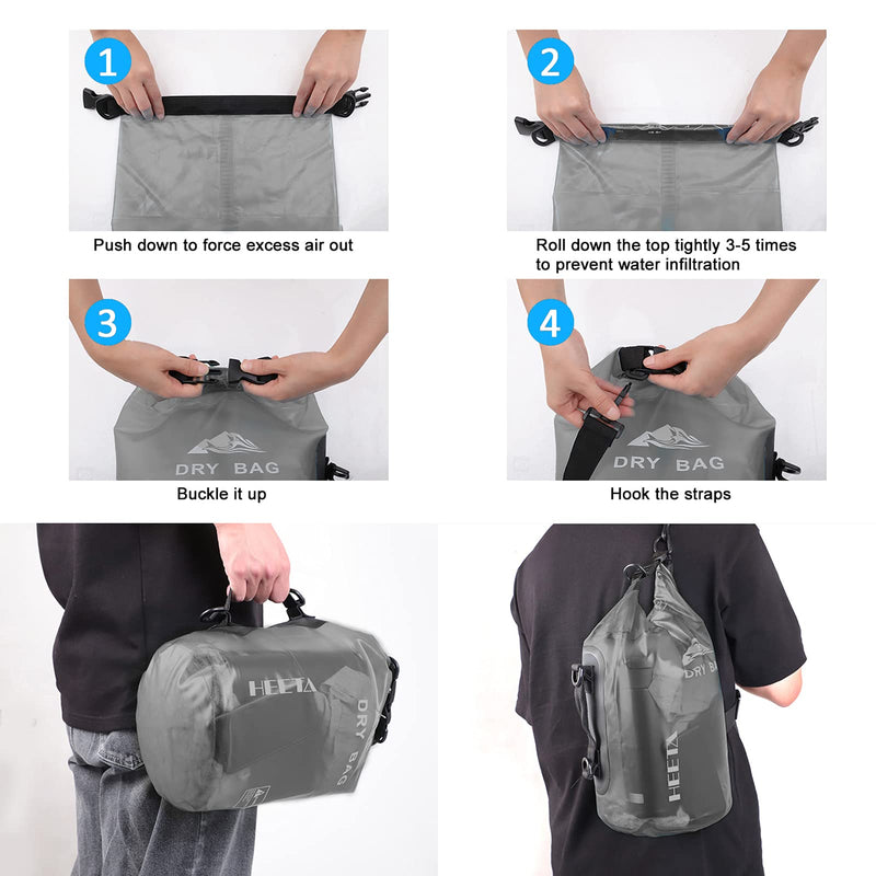 [Australia - AusPower] - HEETA Waterproof Dry Bag for Women Men, 5L/10L/20L/30L/40L Roll Top Lightweight Dry Storage Bag Backpack with Phone Case for Travel, Swimming, Boating, Kayaking, Camping and Beach Black 