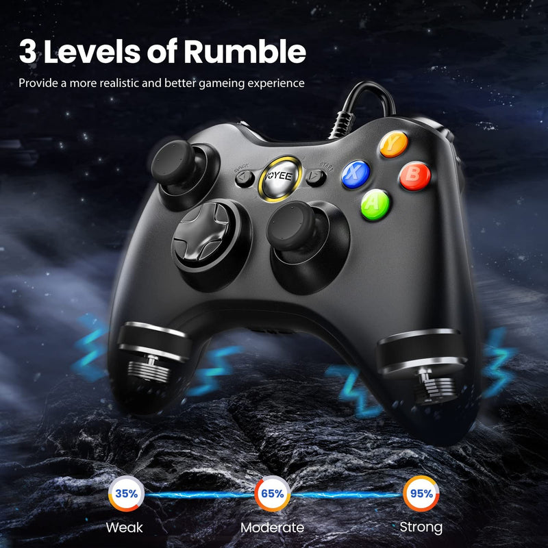 [Australia - AusPower] - VOYEE Xbox 360 Controller, PC Gaming Controller Wired Xbox Controller Compatible with Microsoft Xbox 360 & Slim/PC Windows 10/8/7, Upgraded Joystick, Double Shock | Enhanced (Black) Black 