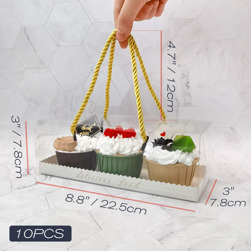 [Australia - AusPower] - NONEMEY Clear Pastry Boxes, PVC Boxes with Handle and Paperboard for Bakery Cupcakes Candy, Portable Package for Birthday Wedding and Show Party (Transparent 8.8×3×3inch；22.5×7.8×7.8cm/10pcs) Transparent 8.8×3×3inch；22.5×7.8×7.8cm/10pcs 