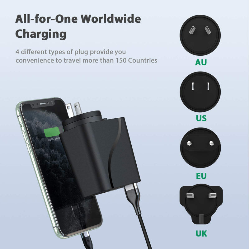 [Australia - AusPower] - RoyPow 36W USB C Charger with Car Cigarette Lighter Socket, 3-Ports Wall Charger 18W PD3.0 Travel Plug 110V/120V to 12V/3A AC to DC Converter Power Adapter for iPhone, Galaxy, Pixel, iPad 