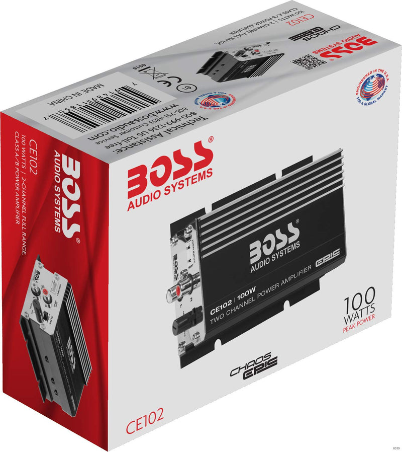 [Australia - AusPower] - BOSS Audio Systems CE102 2 Channel Car Amplifier - 100 Watts, Full Range, Class A/B, IC (Integrated Circuit) 100 Watt 2-Channel 