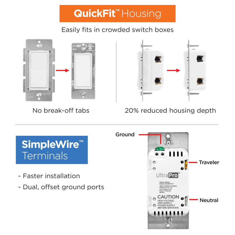 [Australia - AusPower] - UltraPro Add-On Switch QuickFit and SimpleWire, in-Wall White Rocker Paddle Only, Z-Wave ZigBee Wireless Smart Lighting Controls, NOT A STANDALONE Switch, 59349 1 Pack 