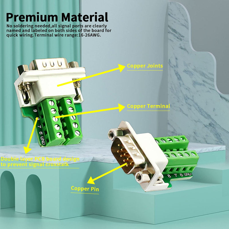 [Australia - AusPower] - DaFuRui 4Pack DB9 Breakout Connector，DB9 Solderless Breakout Board RS232 D-SUB DB9 Male Female Terminal Block with Case and Nut (2-Male + 2-Female +Nut) 2Male+2Female+Nut 