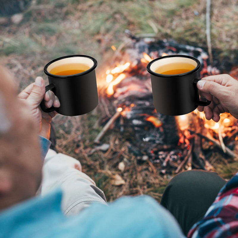 [Australia - AusPower] - P&P CHEF Enamel Camping Mugs Set of 6, 12oz Coffee Camp Small Enamel Tea Cups for Indoor and Outdoor Activities, Wide Handle & Smooth Rim,Portable & Durable, 350ml Black 