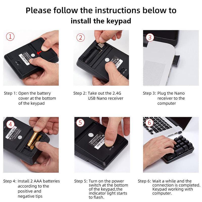 [Australia - AusPower] - Mechanical Numeric Keypad GATERON Red Switch 2.4G Wireless Gaming Keypad 21 Keys Mini Numpad Portable Keypad Extended Layout Black Magicforce by Qisan 