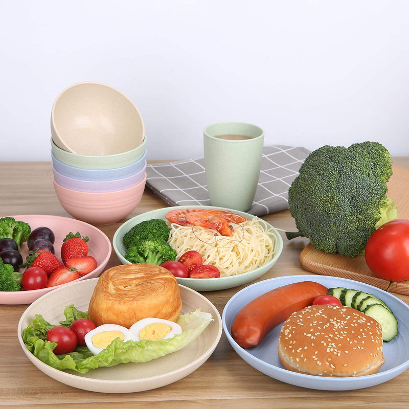 [Australia - AusPower] - 7.8 Inches Unbreakable Wheat Straw Plates - Reusable Plate Set - Dishwasher & Microwave Safe - Perfect for Dinner Dishes - Healthy, BPA Free & Eco-Friendly (7.8 Inches) Medium - 7.8 Inches 