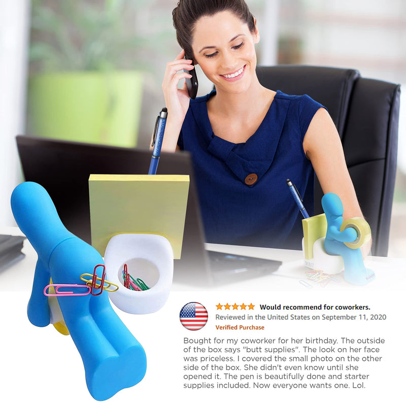 [Australia - AusPower] - The Butt – Funny Gift for Men or Women who Have Everything – Novelty Tape Dispenser with Pen Holder – Great as an Unusual Going Away Gift for Coworker – Office Gag Gift Blue 