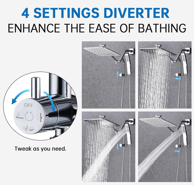 [Australia - AusPower] - G-Promise All Metal Shower Diverter with Low Handheld Holder, 3-Way Diverter Valve with Pause Mode for Handheld and Fixed Shower Head âˆ£4-Settings Universal Shower System Replacement Part(Chrome) Polished Chrome 