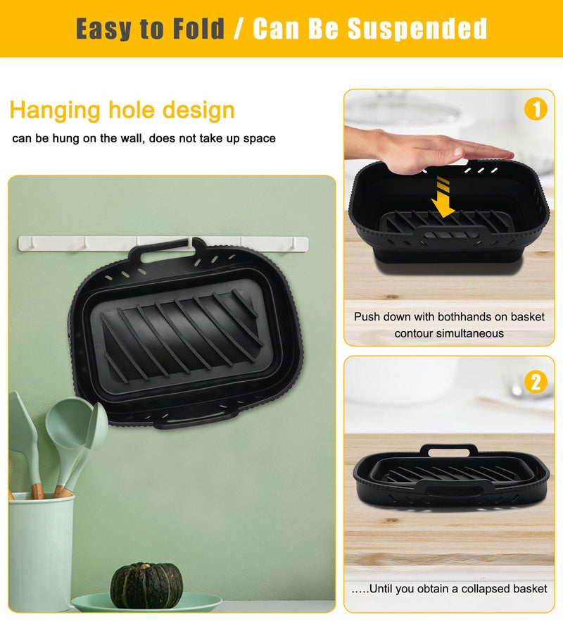 [Australia - AusPower] - MAGIMODAC 2 Pack Air Fryer Silicone Liners, Rectangular Silicone Pot Collapsible, 8QT Reusable Airfryer Basket Accessories (8QT, Black Red Set) 