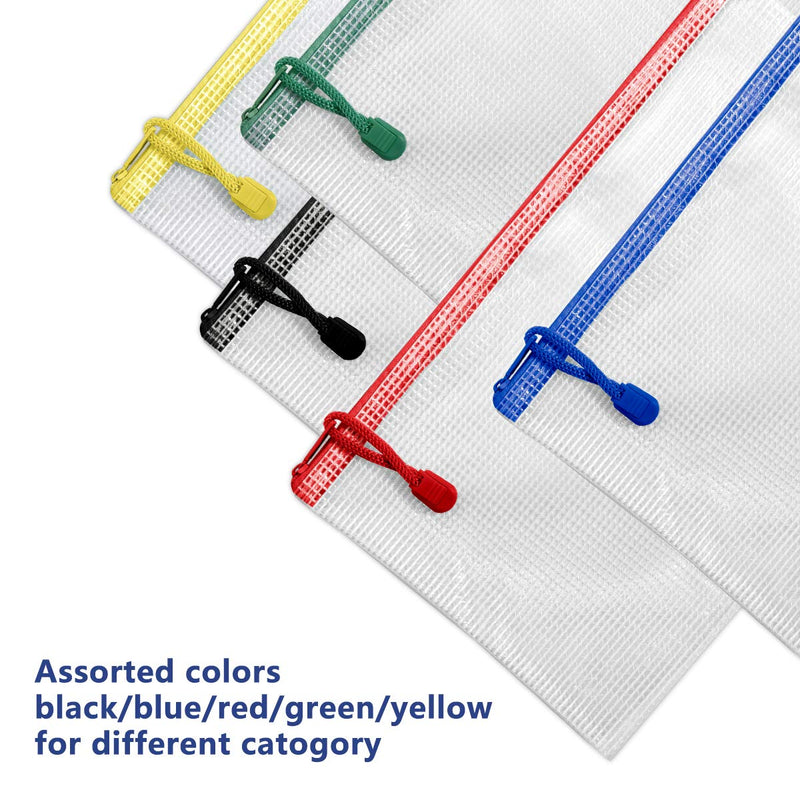 [Australia - AusPower] - Umriox 5PCS Large Mesh Zipper Pouch, Extra Thick, 16.9" x 12.4", Mesh Zipper Bags, Plastic Waterproof Document Pouch for School Office Supplies and Cosmetics Travel Accessories 5 Colors 