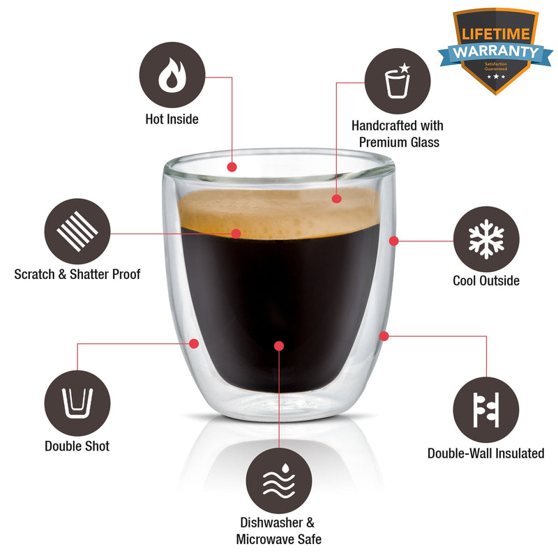 [Australia - AusPower] - Double Wall Espresso Cup Set of 4 - Insulated Expresso Coffee Cups Sets - Stackable Espresso Shot Glasses - 2.6oz Demitasse Espresso Cups Glass Set for Lungo, Doppio & Turkish - Espresso Gift Set Mugs 